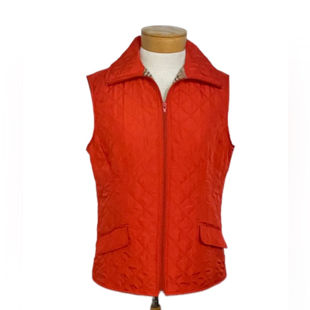 Peck & Peck Medium Women’s Orange Quilted Vest Cozy Winter Preppy